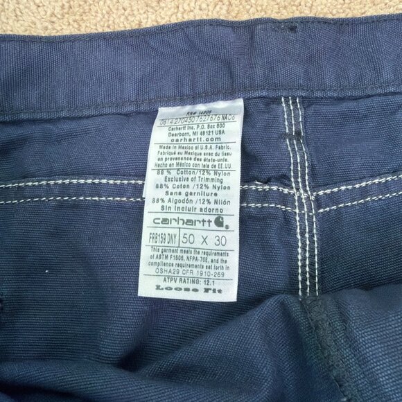Carhartt FR Pants Mens 50x30 Navy Blue Canvas Fire Resistant Workwear FRB159 NWT - Picture 5 of 12